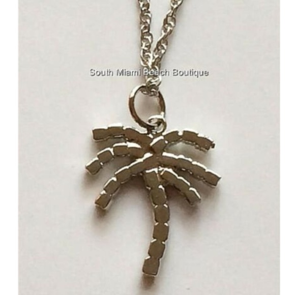 Crystal Palm Tree Necklace 24" Silver Plated Coconut Island X-Long Beach - Picture 6 of 8